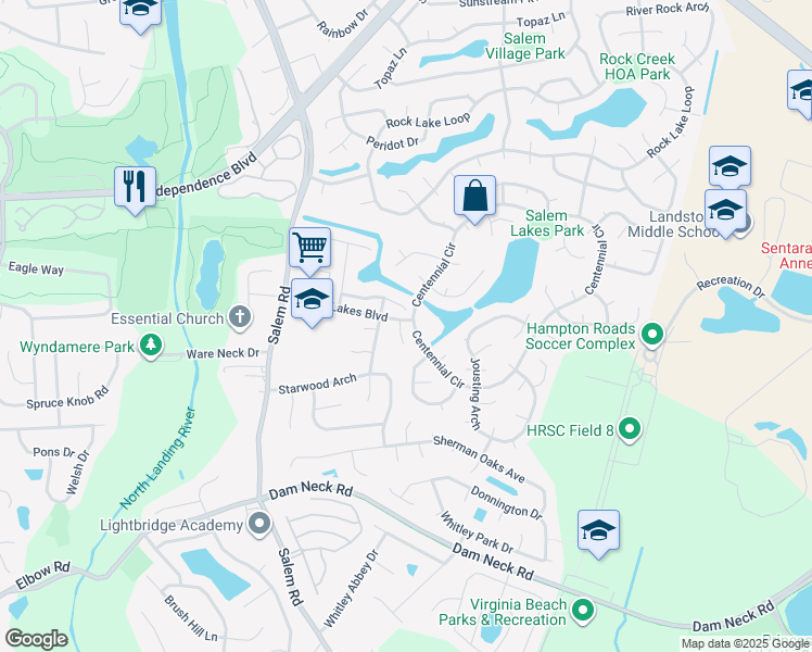 map of restaurants, bars, coffee shops, grocery stores, and more near 2000 Adobe Court in Virginia Beach