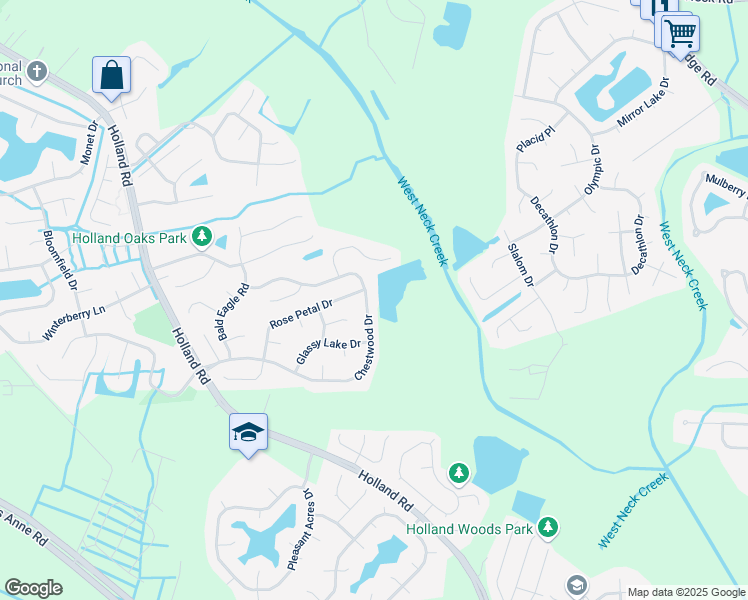 map of restaurants, bars, coffee shops, grocery stores, and more near 1713 Chestwood Drive in Virginia Beach