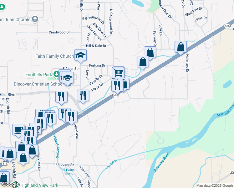 map of restaurants, bars, coffee shops, grocery stores, and more near 5850 East Main Street in Farmington