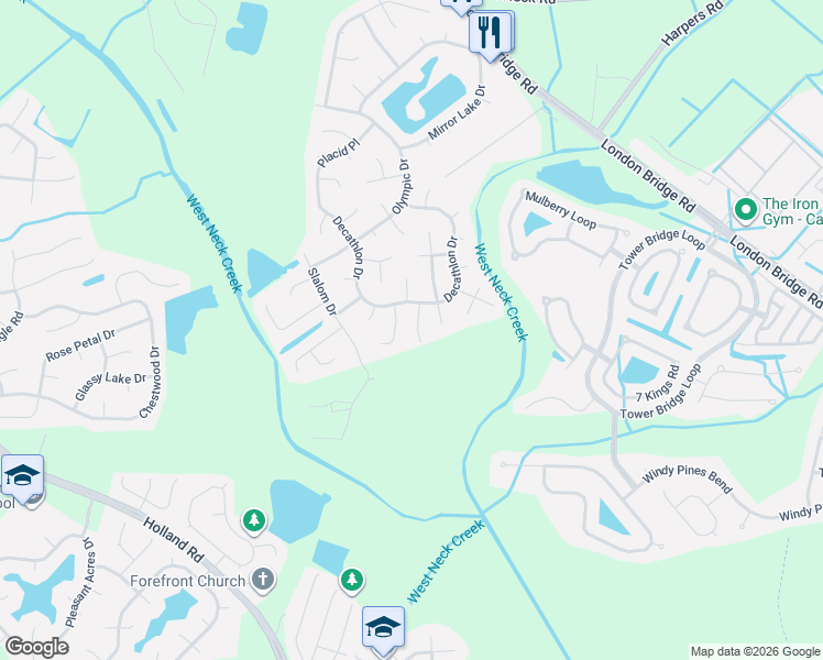 map of restaurants, bars, coffee shops, grocery stores, and more near 1909 Dannemora Drive in Virginia Beach