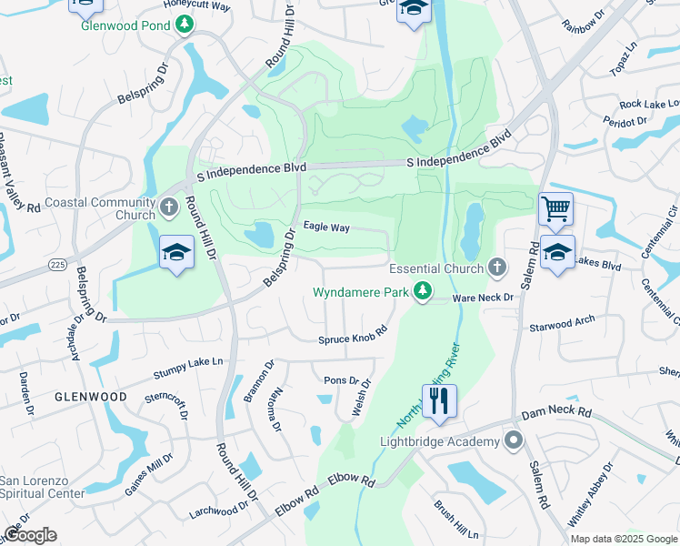 map of restaurants, bars, coffee shops, grocery stores, and more near 1268 Eagle Way in Virginia Beach