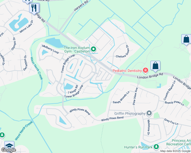 map of restaurants, bars, coffee shops, grocery stores, and more near 2456 Covent Garden Road in Virginia Beach