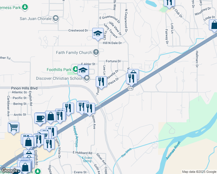 map of restaurants, bars, coffee shops, grocery stores, and more near 5611 Plaza Drive in Farmington