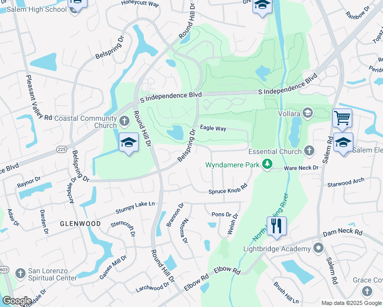 map of restaurants, bars, coffee shops, grocery stores, and more near 2213 Eagle Ridge Court in Virginia Beach