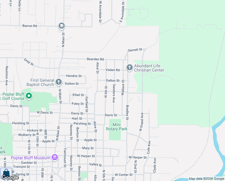 map of restaurants, bars, coffee shops, grocery stores, and more near 1806 Sanders Avenue in Poplar Bluff
