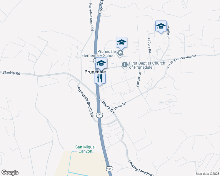 map of restaurants, bars, coffee shops, grocery stores, and more near 17609 Orchard Lane in Prunedale
