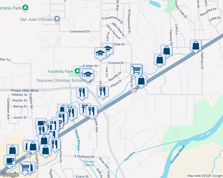 map of restaurants, bars, coffee shops, grocery stores, and more near 5611 Plaza Drive in Farmington