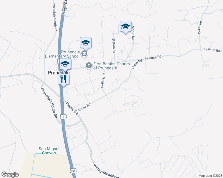 map of restaurants, bars, coffee shops, grocery stores, and more near 17897 Cross Road in Salinas