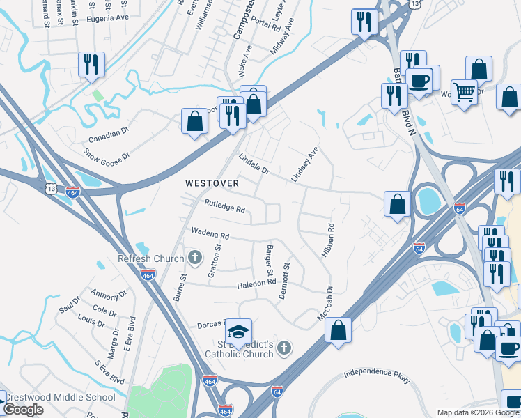 map of restaurants, bars, coffee shops, grocery stores, and more near 902 Carolyn Drive in Chesapeake