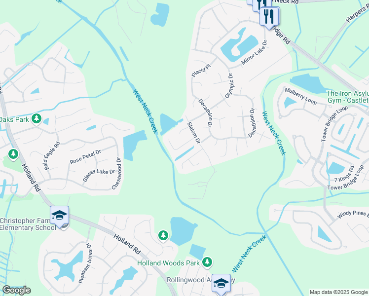 map of restaurants, bars, coffee shops, grocery stores, and more near 2617 Au Sable Place in Virginia Beach
