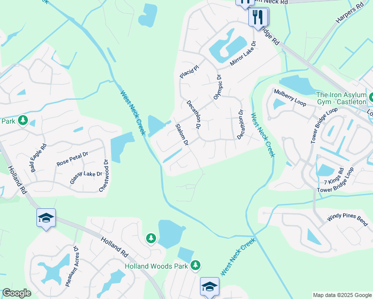map of restaurants, bars, coffee shops, grocery stores, and more near 2600 Saint Regis Lane in Virginia Beach