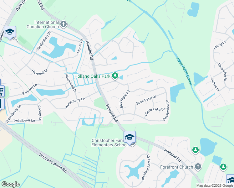 map of restaurants, bars, coffee shops, grocery stores, and more near 2904 Myrtle Oak Court in Virginia Beach