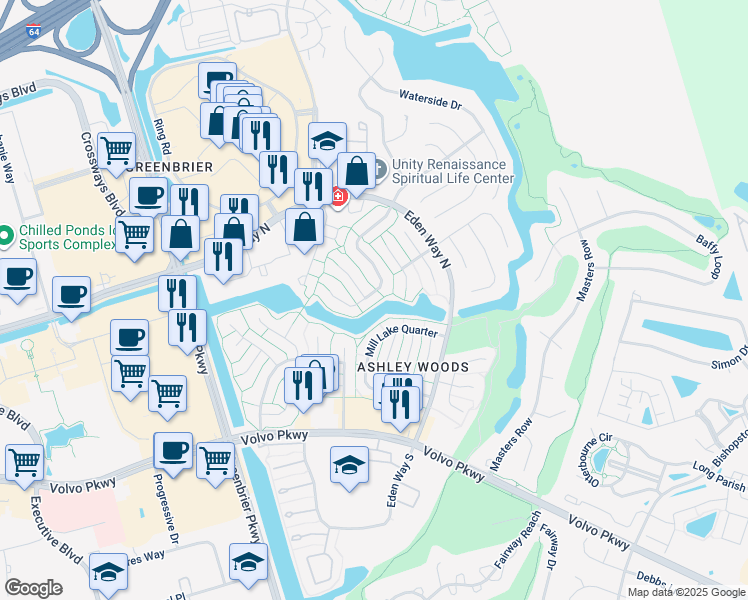 map of restaurants, bars, coffee shops, grocery stores, and more near 1323 Cypress Place in Chesapeake