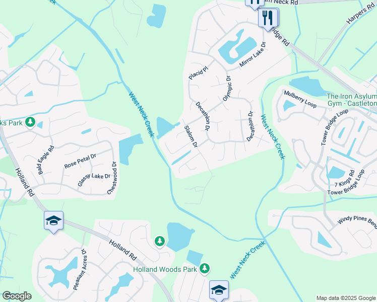 map of restaurants, bars, coffee shops, grocery stores, and more near 2600 Saint Regis Lane in Virginia Beach