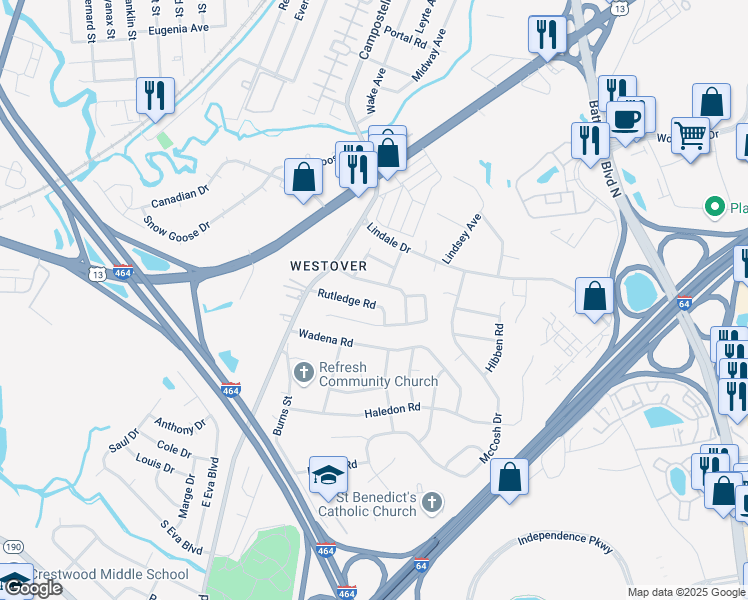 map of restaurants, bars, coffee shops, grocery stores, and more near 818 Rutledge Rd in Chesapeake