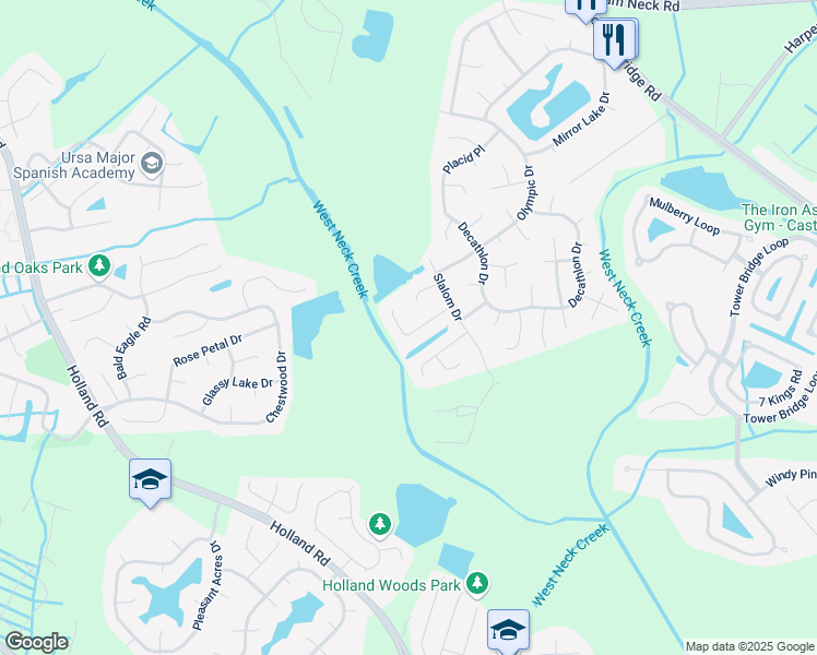 map of restaurants, bars, coffee shops, grocery stores, and more near 2620 Au Sable Place in Virginia Beach