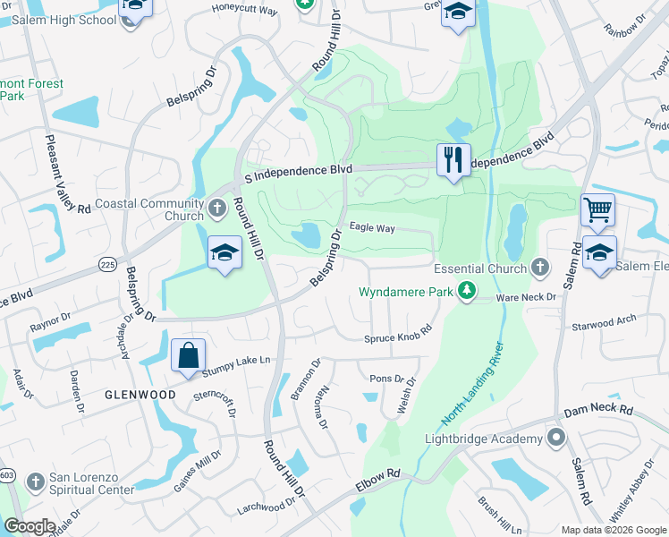 map of restaurants, bars, coffee shops, grocery stores, and more near 2209 Eagle Ridge Court in Virginia Beach