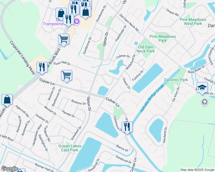 map of restaurants, bars, coffee shops, grocery stores, and more near 1836 Blairmore Arch in Virginia Beach