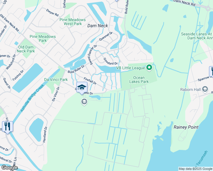 map of restaurants, bars, coffee shops, grocery stores, and more near 859 Avatar Drive in Virginia Beach