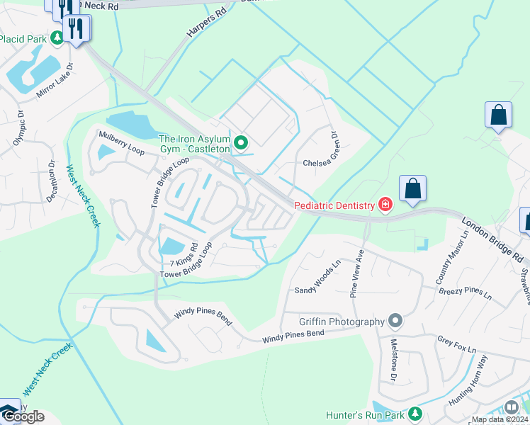 map of restaurants, bars, coffee shops, grocery stores, and more near 1808 Kensal Green Drive in Virginia Beach