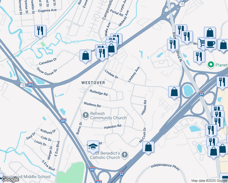 map of restaurants, bars, coffee shops, grocery stores, and more near 901 Carolyn Drive in Chesapeake