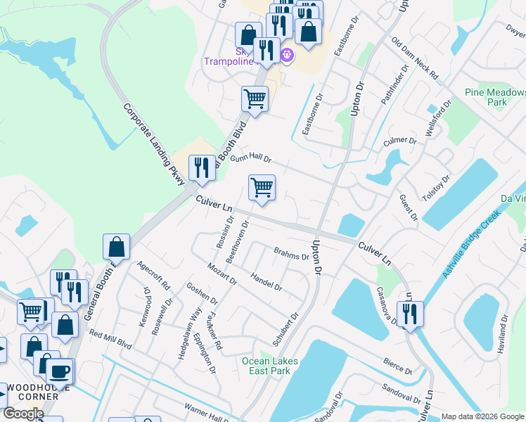 map of restaurants, bars, coffee shops, grocery stores, and more near 1166 Culver Lane in Virginia Beach