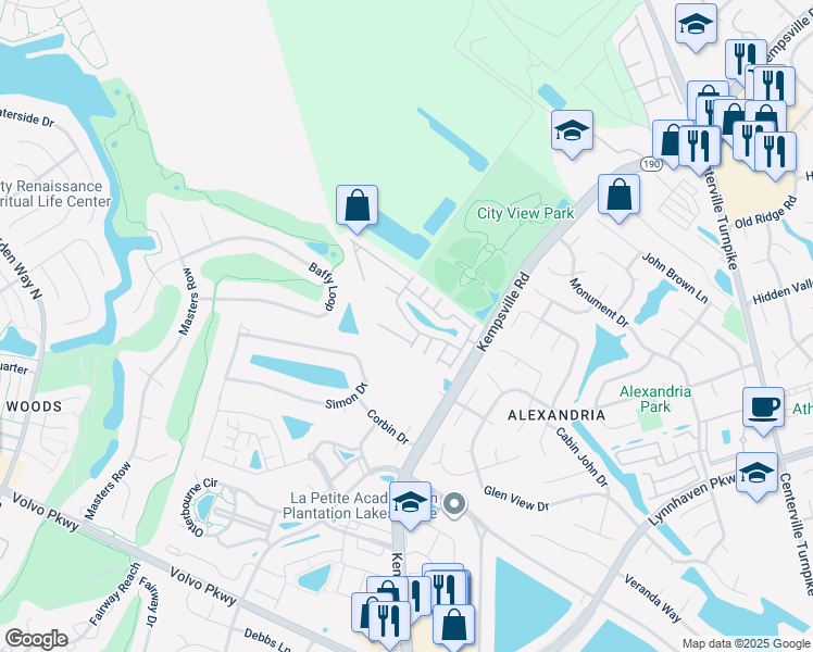 map of restaurants, bars, coffee shops, grocery stores, and more near 5869 Echingham Drive in Virginia Beach