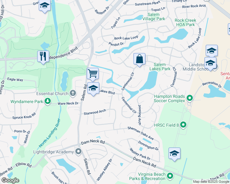 map of restaurants, bars, coffee shops, grocery stores, and more near 1920 Mill Point Lane in Virginia Beach