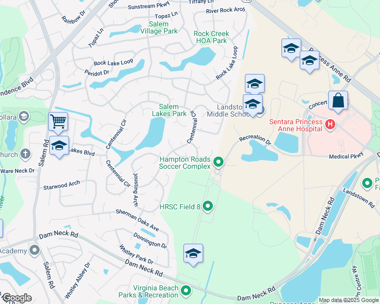 map of restaurants, bars, coffee shops, grocery stores, and more near 1921 Genesee Way in Virginia Beach