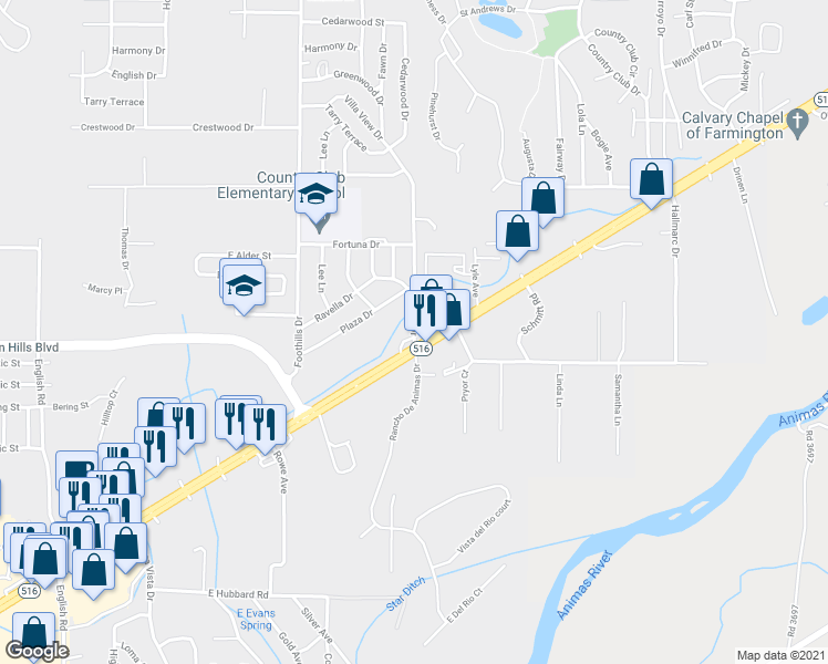 map of restaurants, bars, coffee shops, grocery stores, and more near 5200 Villa View Drive in Farmington