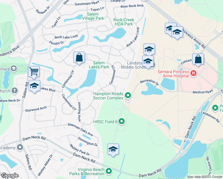 map of restaurants, bars, coffee shops, grocery stores, and more near 1921 Genesee Way in Virginia Beach