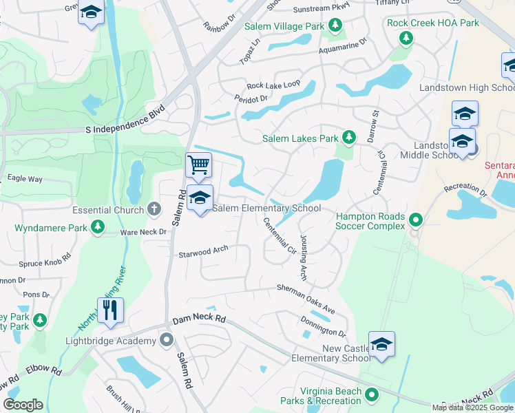 map of restaurants, bars, coffee shops, grocery stores, and more near 2000 Adobe Court in Virginia Beach