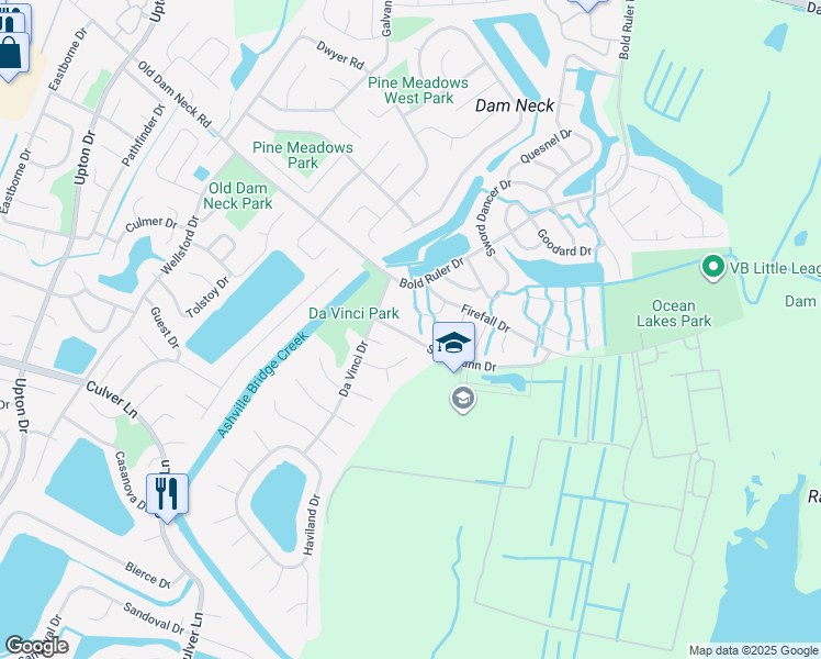 map of restaurants, bars, coffee shops, grocery stores, and more near 904 Nahant Court in Virginia Beach