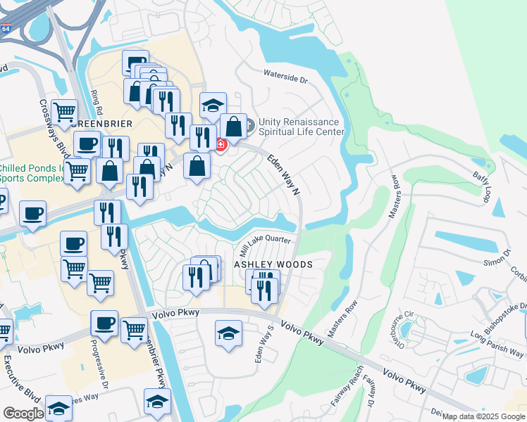 map of restaurants, bars, coffee shops, grocery stores, and more near 1323 Cypress Place in Chesapeake