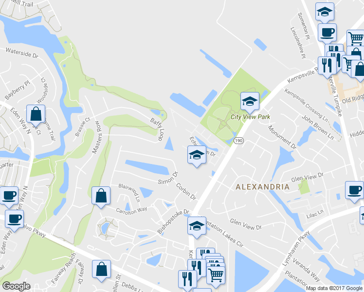 map of restaurants, bars, coffee shops, grocery stores, and more near Trowbridge Court in Virginia Beach