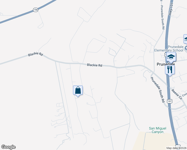 map of restaurants, bars, coffee shops, grocery stores, and more near 16770 Blackie Road in Salinas