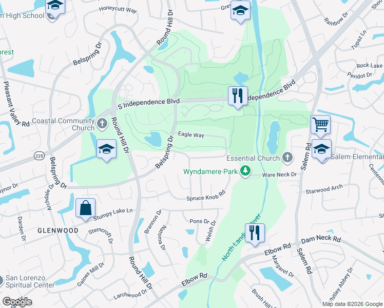 map of restaurants, bars, coffee shops, grocery stores, and more near 2093 Eagle Rock Road in Virginia Beach