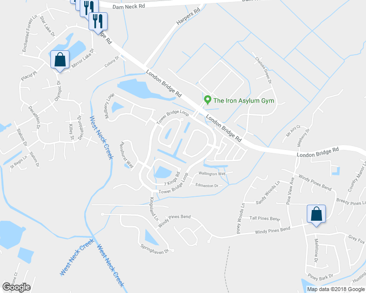 map of restaurants, bars, coffee shops, grocery stores, and more near 1869 Somersby Lane in Virginia Beach