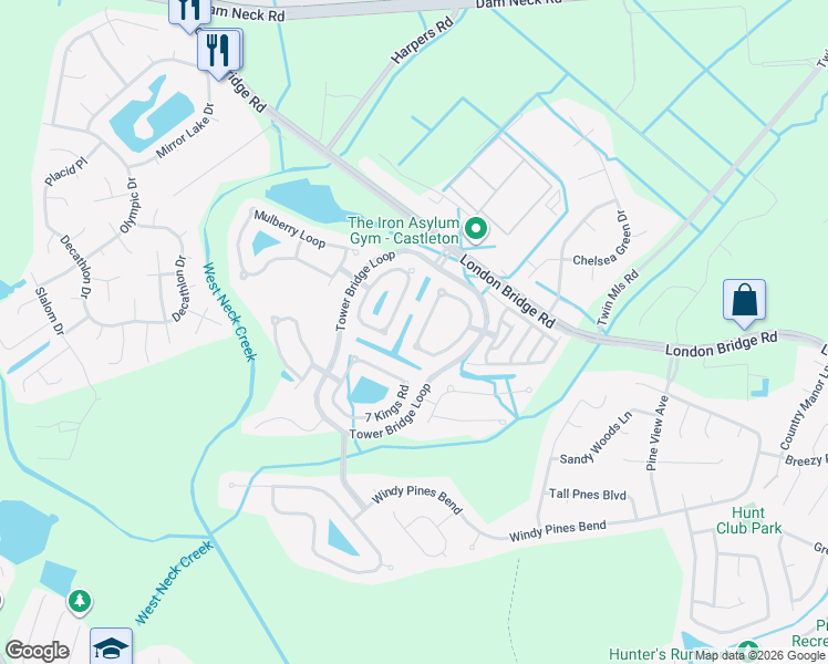 map of restaurants, bars, coffee shops, grocery stores, and more near 1869 Somersby Lane in Virginia Beach