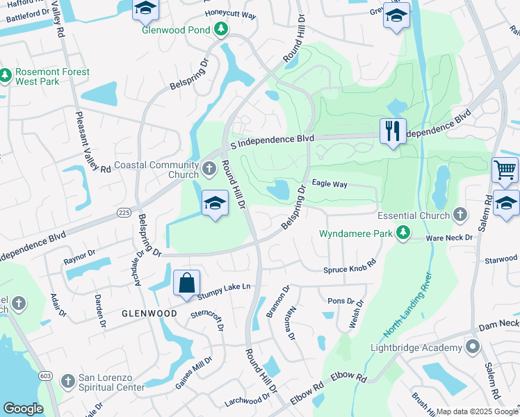map of restaurants, bars, coffee shops, grocery stores, and more near 2212 Glenrose Court in Virginia Beach