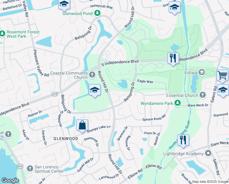 map of restaurants, bars, coffee shops, grocery stores, and more near 2212 Glenrose Court in Virginia Beach