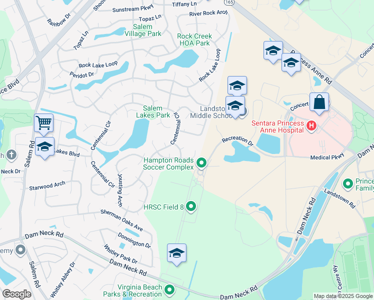 map of restaurants, bars, coffee shops, grocery stores, and more near 3705 Genesee Court in Virginia Beach