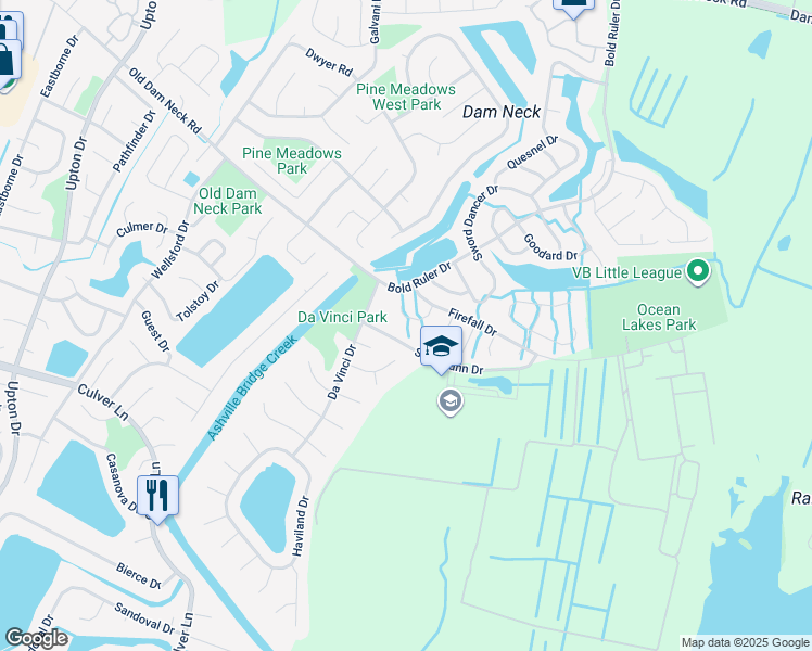 map of restaurants, bars, coffee shops, grocery stores, and more near 929 Pink Star Court in Virginia Beach