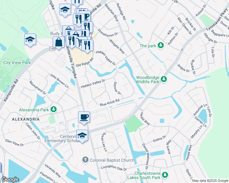 map of restaurants, bars, coffee shops, grocery stores, and more near 5317 Denver Drive in Virginia Beach