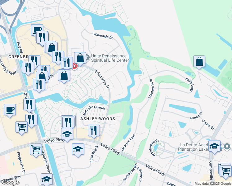 map of restaurants, bars, coffee shops, grocery stores, and more near 1304 Thyme Trail in Chesapeake