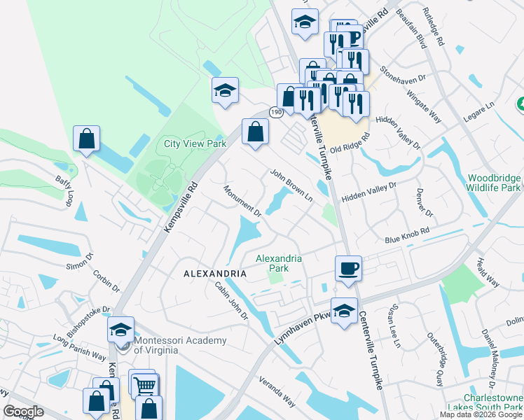 map of restaurants, bars, coffee shops, grocery stores, and more near 1921 Monument Drive in Virginia Beach