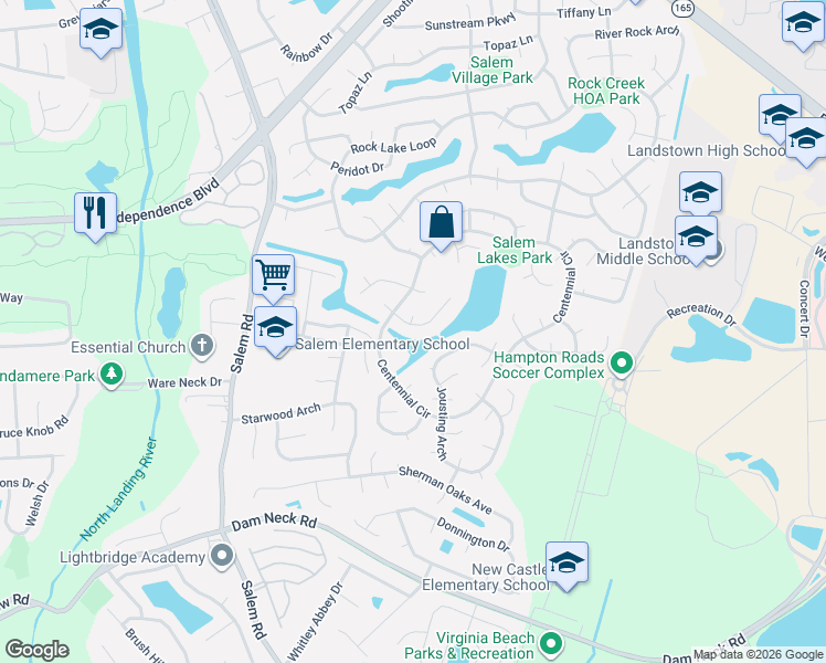 map of restaurants, bars, coffee shops, grocery stores, and more near 3849 Buckhorn Place in Virginia Beach