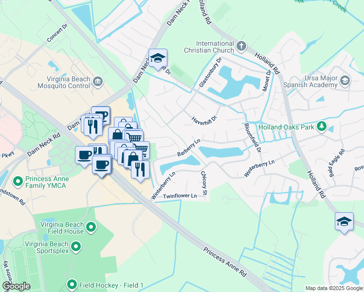 map of restaurants, bars, coffee shops, grocery stores, and more near 1984 Nettle Street in Virginia Beach