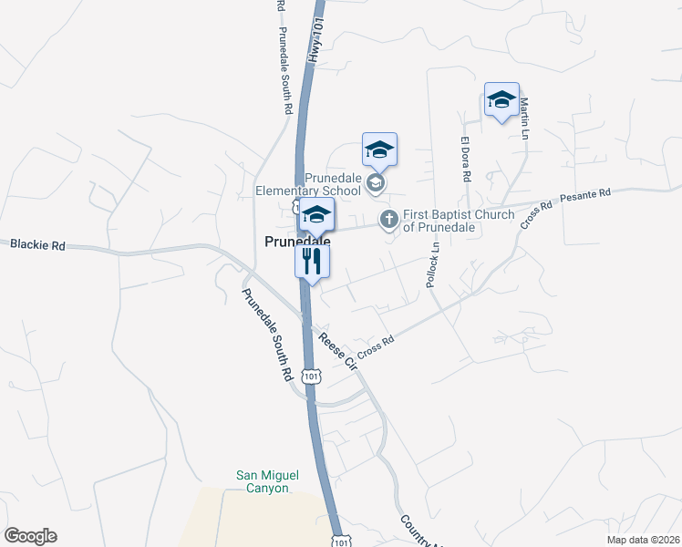 map of restaurants, bars, coffee shops, grocery stores, and more near 17609 Orchard Lane in Prunedale