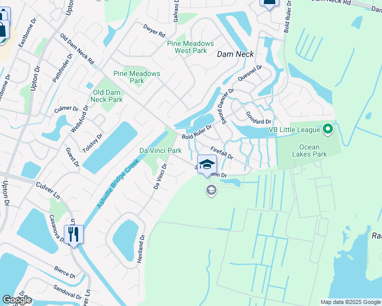 map of restaurants, bars, coffee shops, grocery stores, and more near 929 Pink Star Court in Virginia Beach